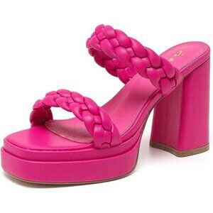 NWT Womens 4 Inch Pink Platform Chunky Heels Braided Sandals Size 8.5, EUR 38.5